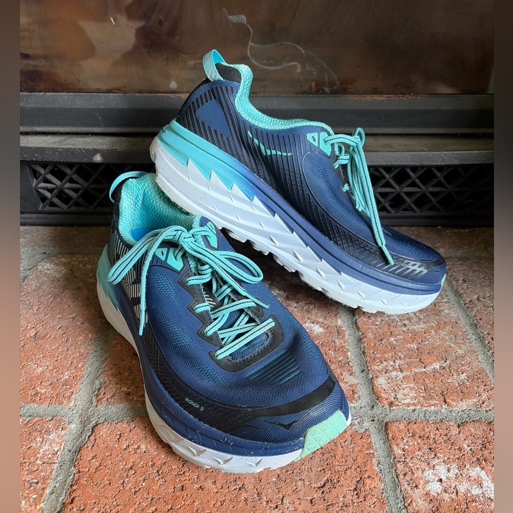 Hoka One One Bondi 5 Running Sneakers SZ 10 Wide Women’s Trail Shoes Blue